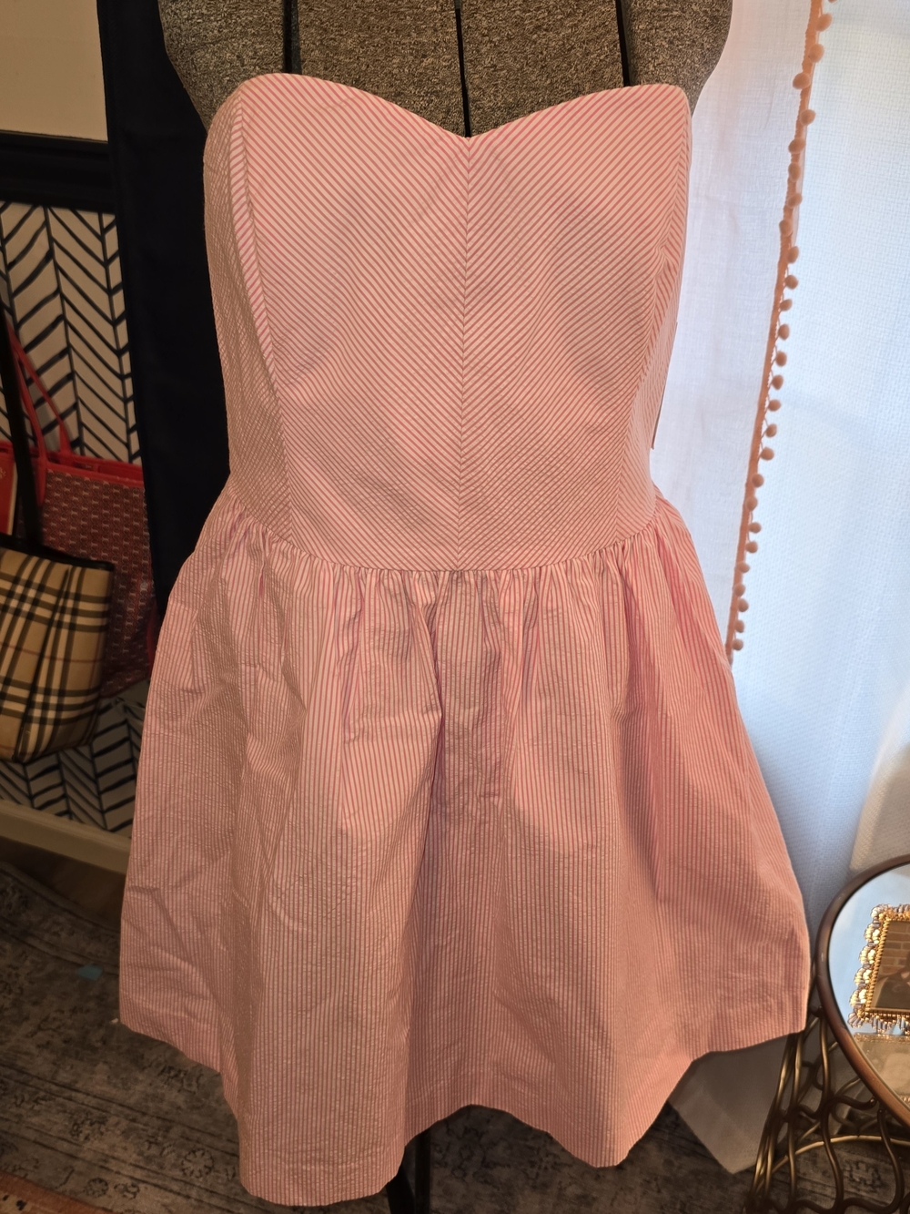 Lilly Pulitzer Pink Seersucker Asymmetrical Strapless Dress